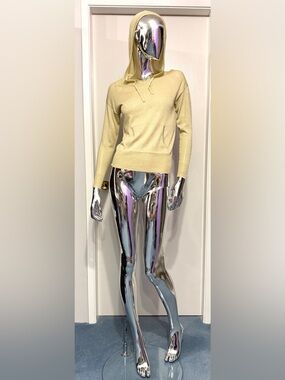 Mercer & Madison Shimmery Gold + Tan Knit Hoodie - light weight knit - casual